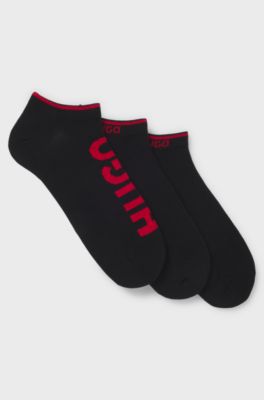 Three-pack of ankle socks with logos, Black