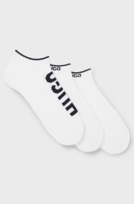 Three-pack of ankle socks with logos, White
