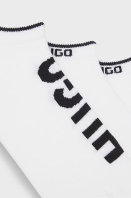Three-pack of ankle socks with logos, White