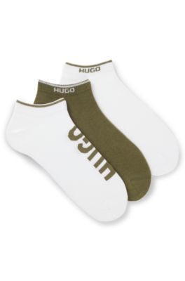 Three-pack of ankle socks with logos, White / Green