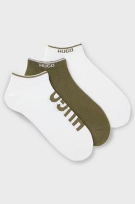 Three-pack of ankle socks with logos, White / Green