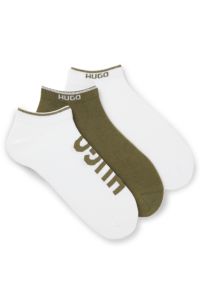Three-pack of ankle socks with logos, White / Green