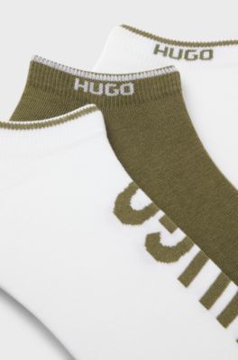 Three-pack of ankle socks with logos, White / Green