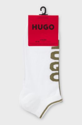 Three-pack of ankle socks with logos, White / Green