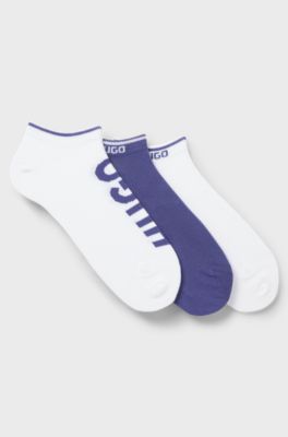 Three-pack of ankle socks with logos, White / Blue