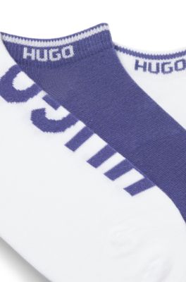 Three-pack of ankle socks with logos, White / Blue