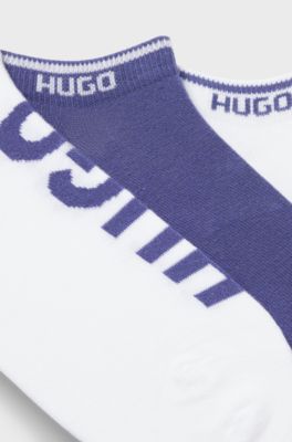 Set van drie paar enkelsokken met logo&rsquo;s, Wit / Blauw