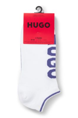 Three-pack of ankle socks with logos, White / Blue