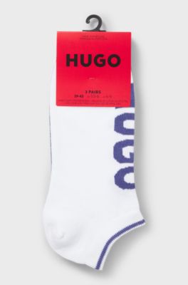 Three-pack of ankle socks with logos, White / Blue