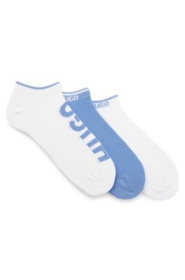 Three-pack of ankle socks with logos, White / Blue