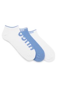 Three-pack of ankle socks with logos, White / Blue