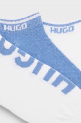 Three-pack of ankle socks with logos, White / Blue