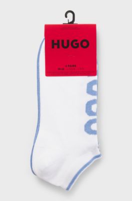 Three-pack of ankle socks with logos, White / Blue