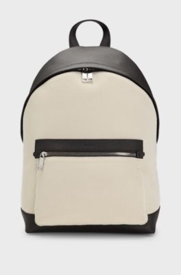 Canvas backpack with leather trims, White