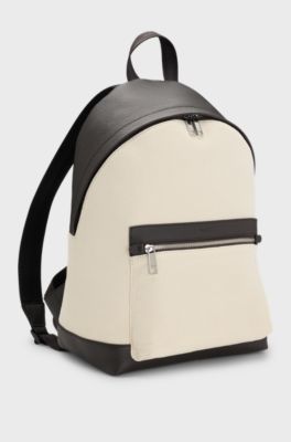 Canvas backpack with leather trims, White