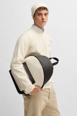 Rugtas van canvas met leren details, Wit