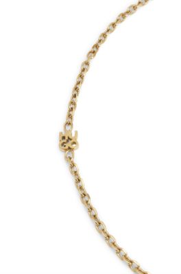 Chain necklace with stacked-logo plaque, Gold tone