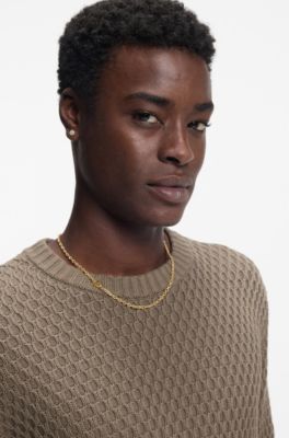 Chain necklace with stacked-logo plaque, Gold tone