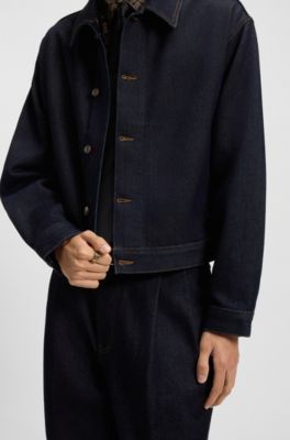 Stacked-logo signet ring with enamel insert, Gold tone