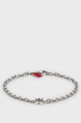 Chain cuff with stacked-logo plaque, Silver tone