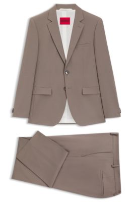 Two-piece extra-slim-fit suit in wool-blend poplin, Light Brown