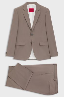 Traje de dos piezas extra slim fit de popel&iacute;n de mezcla de lana, Marr&oacute;n claro