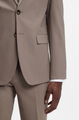 Two-piece extra-slim-fit suit in wool-blend poplin, Light Brown