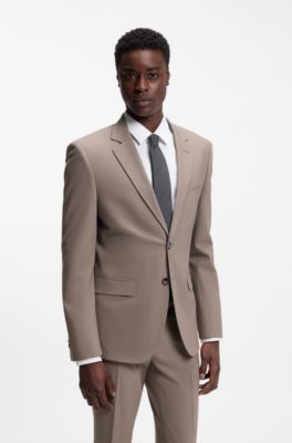 Two-piece extra-slim-fit suit in wool-blend poplin, Light Brown