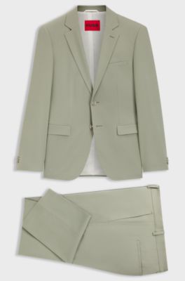 Tweedelig extra slim-fit pak van popeline van gemengde wol, Kalk