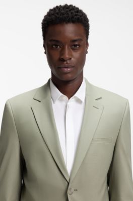 Tweedelig extra slim-fit pak van popeline van gemengde wol, Kalk