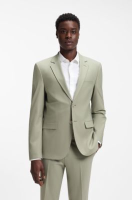 Two-piece extra-slim-fit suit in wool-blend poplin, Light Green