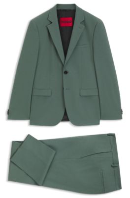 Two-piece extra-slim-fit suit in wool-blend poplin, Green