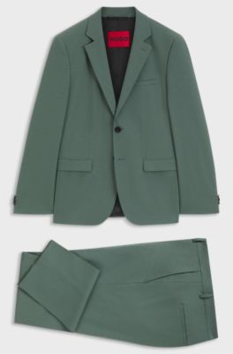 Two-piece extra-slim-fit suit in wool-blend poplin, Green