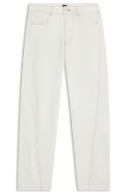 Barrel-leg trousers in cotton twill, White