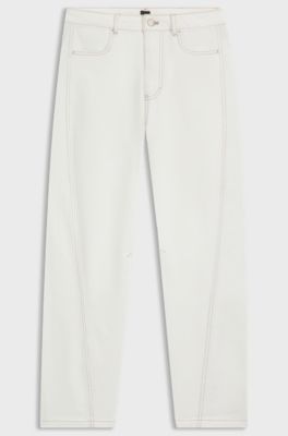 Barrel-leg trousers in cotton twill, Natural