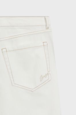 Barrel-leg trousers in cotton twill, White