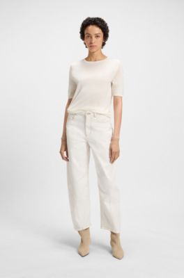 Barrel-leg trousers in cotton twill, White