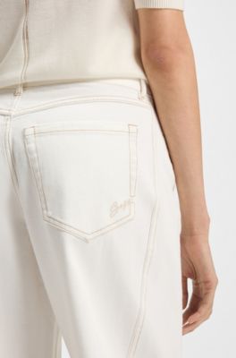 Barrel-leg trousers in cotton twill, White