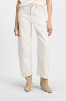 Barrel-leg trousers in cotton twill, White