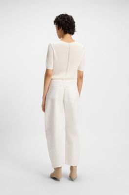 Barrel-leg trousers in cotton twill, White