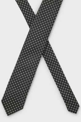Silk-blend tie with jacquard pattern, Light Grey