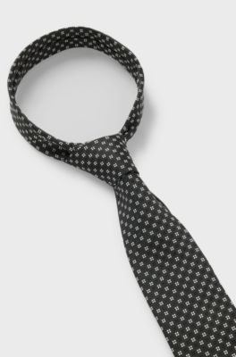 Silk-blend tie with jacquard pattern, Light Grey