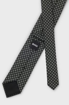 Silk-blend tie with jacquard pattern, Light Grey