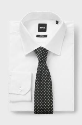 Silk-blend tie with jacquard pattern, Light Grey