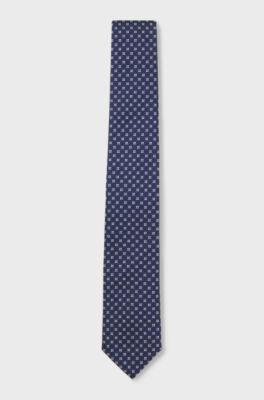 Silk-blend tie with jacquard pattern, Dark Blue