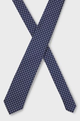 Silk-blend tie with jacquard pattern, Dark Blue