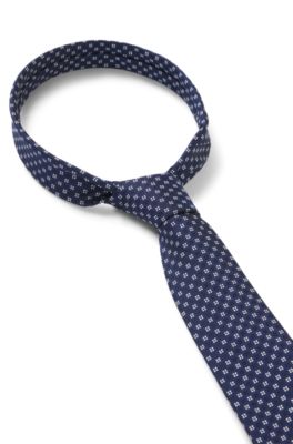 Silk-blend tie with jacquard pattern, Dark Blue