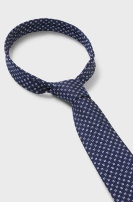 Silk-blend tie with jacquard pattern, Dark Blue