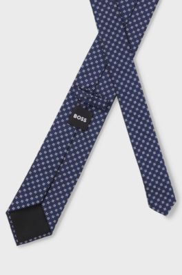 Silk-blend tie with jacquard pattern, Dark Blue