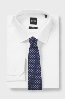 Silk-blend tie with jacquard pattern, Dark Blue